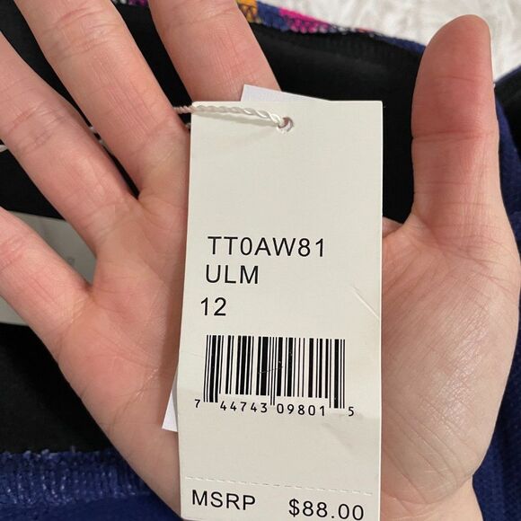 Women Trina Turk ULTRAMARINE Rainbow Swirl Textured Bandeau Bikini Swim Size 12 - Picture 12 of 13